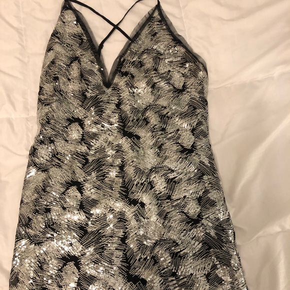 NBD Sloane Black White Silver Metallic Mini Dress - Picture 5 of 9